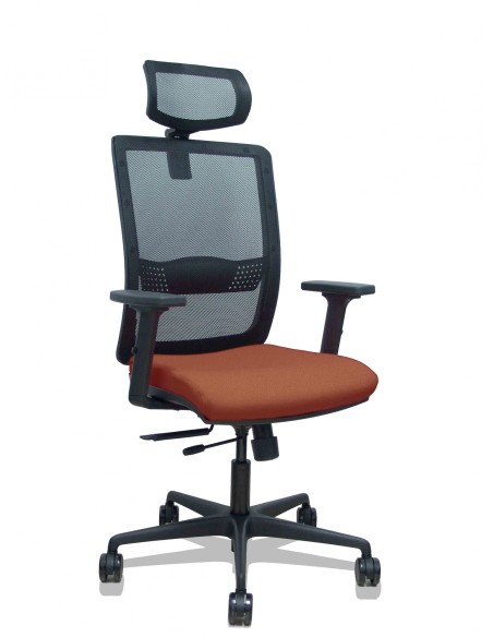Piqueras y Crespo Silla Haches traslack malla negra asiento bali marrón brazos 2D ruedas 65mm cabecero regulable