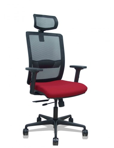 Piqueras y Crespo Silla Haches traslack malla negra asiento bali granate brazos 2D ruedas 65mm cabecero regulable