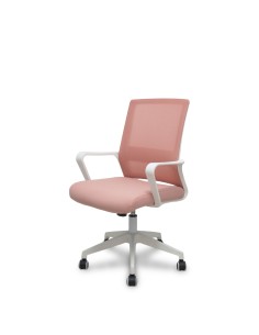 Piqueras y Crespo Silla Ergo535 blanca basculante respaldo malla rosa asiento tela rosa ruedas nailon 2