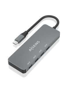 AISENS Hub USB 3.2 Gen2 10G USB-C, USB-C/M-4xUSB-C/H, Gris, 15cm