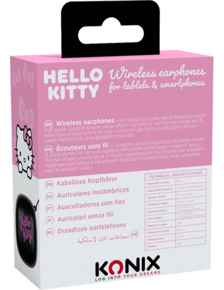 Konix Hello Kitty Auriculares Inalámbrico Dentro de oído Llamadas/Música Bluetooth Rosa, Blanco
