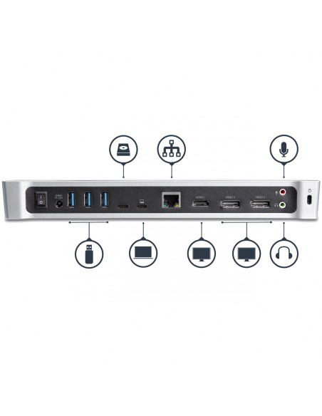 StarTech.com Docking station USB-C para Tres Monitores 4K con 5x Puertos USB 3.0 negro plata