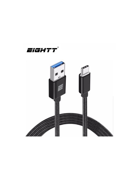 Eightt Cable USB 3.0 a Type C 1Mts trenzado de Nylon Negro ECT-3B