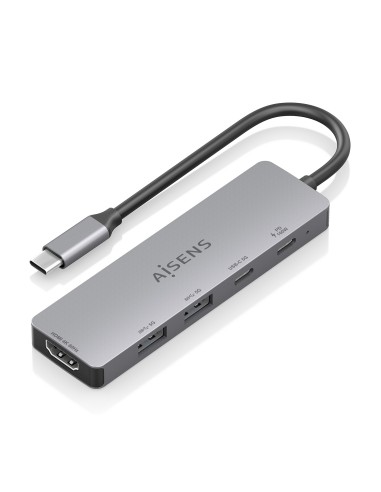 AISENS USB-C Dock 5 en 1, USB-C a 1xHDMI 2xUSB-A 1xUSB-C 1xUSB-C PD, Gris, 15cm