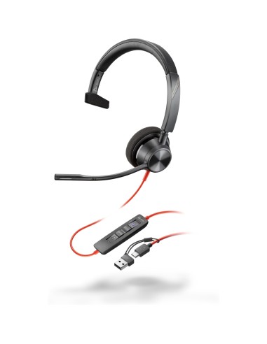 POLY Auriculares monoaurales Blackwire 3310 con certificación Microsoft Teams USB-C + Adaptador USB-C/A