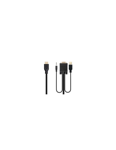 Nanocable Conversor unidireccional VGA/M + AUDIO/M + USB-A/M (para alimentación) a HDMI/M, Negro, 1.8m