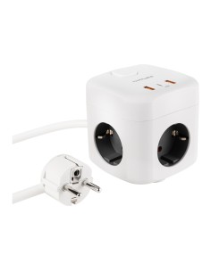 Nanocable Base de 3 enchufes con 3 USB (2 USB-A + 1 USB-C), GaN + PPS, PD 20W, con interruptor, Blanco