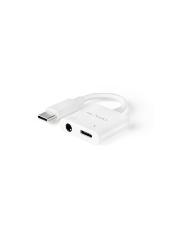 Nanocable Adaptador de Audio USB-C/M a Jack 3.5/H + USB-C/H PD 60W, 11.5 cm, Blanco