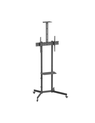 AISENS Soporte De Suelo Eco Con Rueda, Bandeja Para DVD Y Soporte De CÃ¡mara Para Monitor/TV 45kg De 37-70, Negro