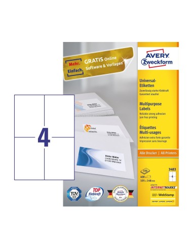 Avery 3483 etiqueta autoadhesiva RectÃ¡ngulo Permanente Blanco 400 pieza(s)