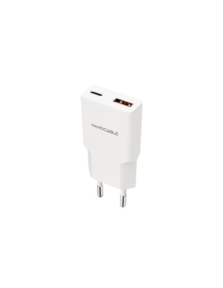 Nanocable Cargador USB-C/PD 25W + USB-A/QC 25W, Blanco