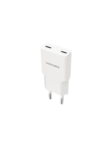 Nanocable Cargador 2xUSB-C/PD 25W, Blanco