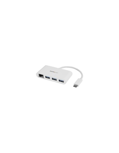 StarTech.com Concentrador USB 3.0 de 3 Puertos con USB-C y Ethernet Gigabit - Hub LadrÃ³n de USB Convencional - Blanco