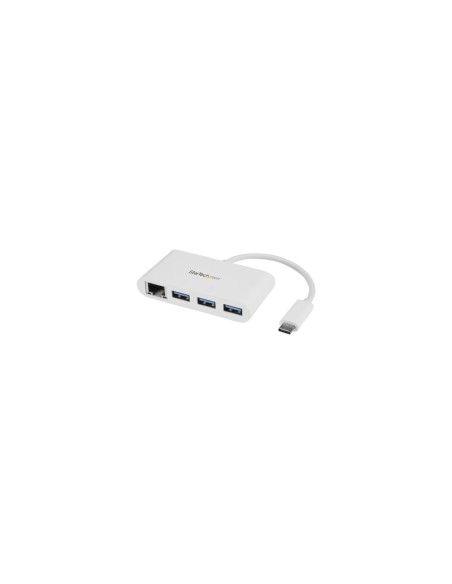 StarTech.com Concentrador USB 3.0 de 3 Puertos con USB-C y Ethernet Gigabit - Hub LadrÃ³n de USB Convencional - Blanco