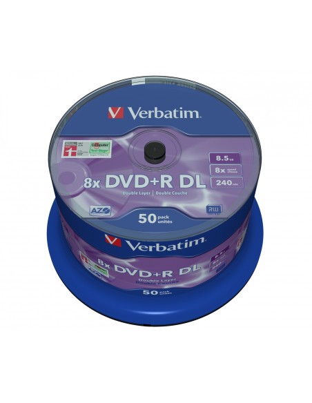 Dvd Verbatim DVD+R Double Layer 8x Matt Silver 50pk Spindle 8,5 GB DVD+R DL 50 pieza(s) 43758