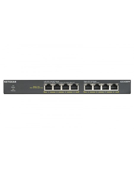 NETGEAR GS308PP No administrado Gigabit Ethernet (10/100/1000) EnergÃÂ­a sobre Ethernet (PoE) Negro
