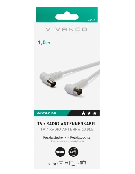 Vivanco 48/20 15WW cable coaxial macho a hembra 1.5m blanco