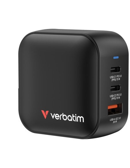 Verbatim Mini GaN Charger 70W Universal Negro Corriente alterna Carga rÃ¡pida Interior