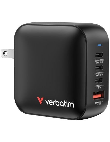Verbatim Mini GaN Charger 100W Universal Negro Corriente alterna Carga rÃ¡pida Interior