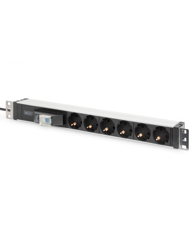 Digitus Regleta elÃ©ctrica con perfil de aluminio, toma de corriente con toma de tierra de 6 clavijas e interruptor