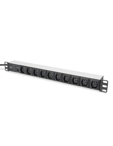 Digitus Regleta de enchufes con perfil de aluminio, 10 tomas, enchufe IEC C14 con cable de 2 m