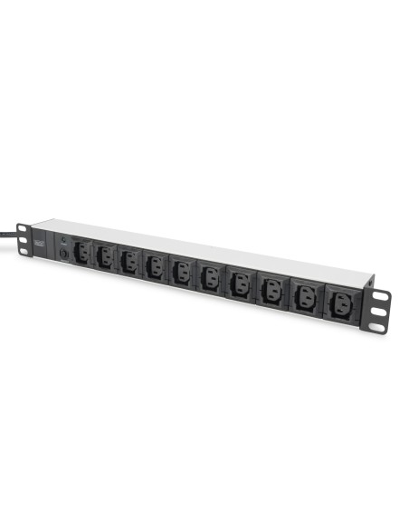 Digitus Regleta de enchufes con perfil de aluminio, 10 tomas, enchufe IEC C14 con cable de 2 m