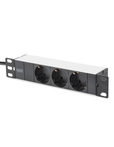 Digitus Regleta de enchufes con perfil de aluminio, toma de alimentaciÃ³n con 3 tomas de tierra, enchufe de seguridad con cable 