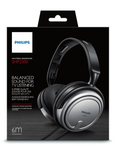 Auriculares diadema philips interior con cable para tv 3.5mm 6.5mm negro plata SHP2500/10