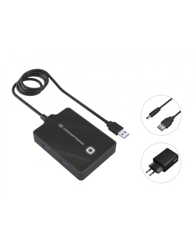 Conceptronic HUBBIES11BP hub de interfaz USB 3.2 Gen 1 (3.1 Gen 1) Type-A 5000 Mbit/s Negro