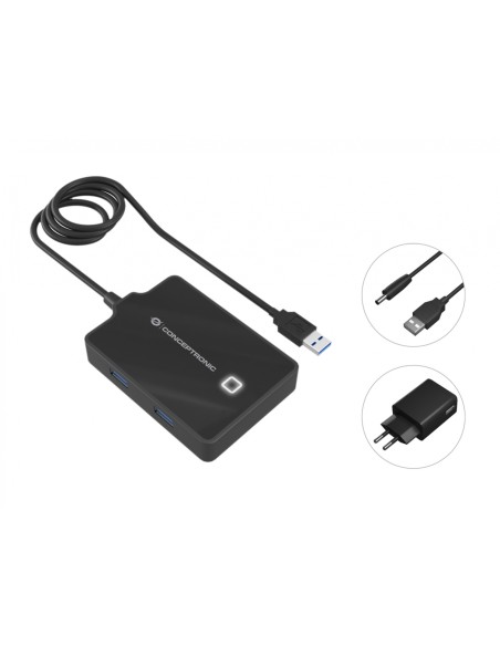 Conceptronic HUBBIES11BP hub de interfaz USB 3.2 Gen 1 (3.1 Gen 1) Type-A 5000 Mbit/s Negro