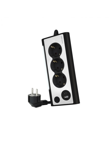 Nanocable Regleta de Sobremesa con 3 Tomas de Tierra y 2 USBÃ‚Â´s con Luz, Negro