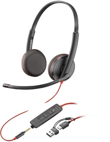 POLY Auriculares estÃ©reo Blackwire 3225 USB-C + Conector de 3,5 mm + Adaptador USB-C/A
