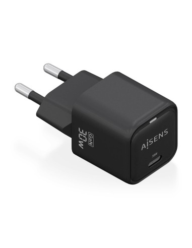 AISENS Cargador Gan 30W, 1xUSB-C PD3.0 QD4.0, Negro