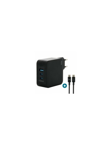 Mobilis Charger 100W 2USB C 1USBA GaN cable 100W PortÃ¡til, Smartphone, Tableta Negro Corriente alterna Interior