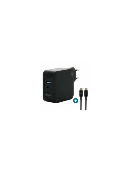 Mobilis Charger 100W 2USB C 1USBA GaN cable 100W PortÃ¡til, Smartphone, Tableta Negro Corriente alterna Interior