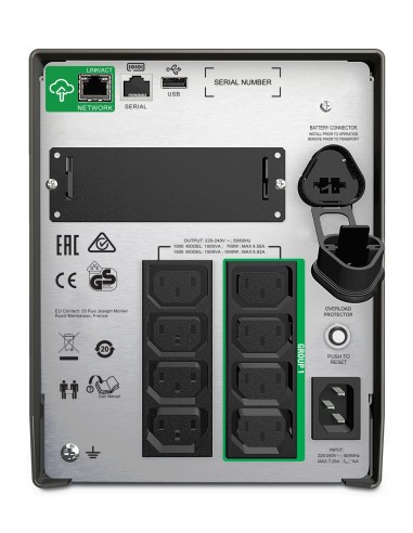 APC sistema de alimentaciÃ³n ininterrumpida (UPS) LÃÂ­nea interactiva 1500 VA, 1000 W, 8 salidas AC Negro