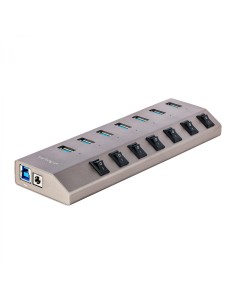 StarTech.com Hub USB-C Autoalimentado de 7 puertos con Interruptores Individuales - Concentrador USB 3.0 a 5 Gbps con Fuente de 