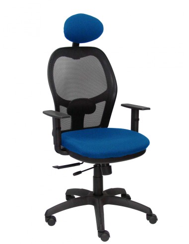 Piqueras y Crespo Silla Jorquera traslack malla negra asiento bali azul brazos regulables y cabecero
