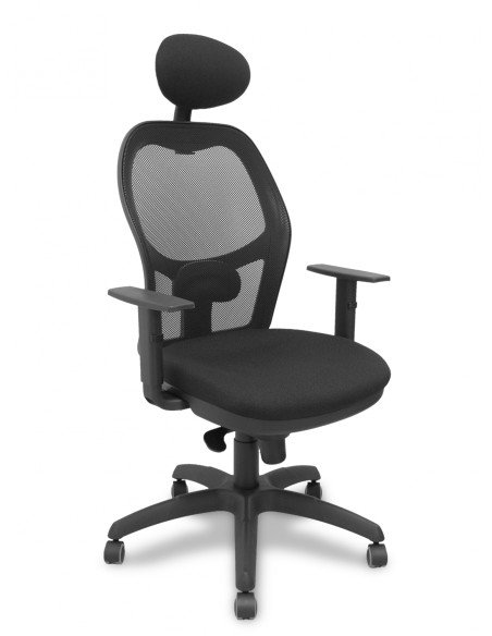 Piqueras y Crespo Silla Jorquera malla negra asiento bali negro con cabecero fijo y ruedas de parque