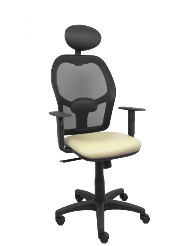 Piqueras y Crespo Silla AlocÃ©n malla negra asiento similpiel crema brazos regulables cabecero fijo