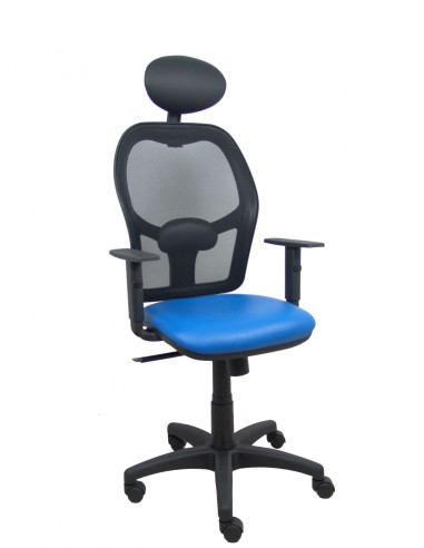 Piqueras y Crespo Silla AlocÃ©n malla negra asiento similpiel azul brazos regulables cabecero fijo