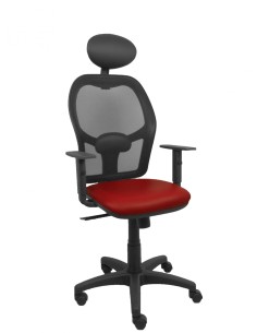 Piqueras y Crespo Silla AlocÃ©n malla negra asiento similpiel granate brazos regulables cabecero fijo