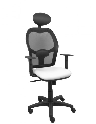 Piqueras y Crespo Silla AlocÃ©n malla negra asiento similpiel blanco brazos regulables cabecero fijo