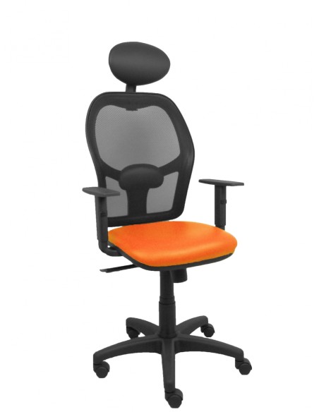 Piqueras y Crespo Silla AlocÃ©n malla negra asiento similpiel naranja brazos regulables cabecero fijo