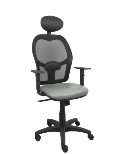 Piqueras y Crespo Silla AlocÃ©n malla negra asiento similpiel gris brazos regulables cabecero fijo