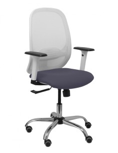 Piqueras y Crespo Silla Cilanco blanca malla blanca asiento bali gris oscuro brazo regulable base cromada ruedas de parquÃ©