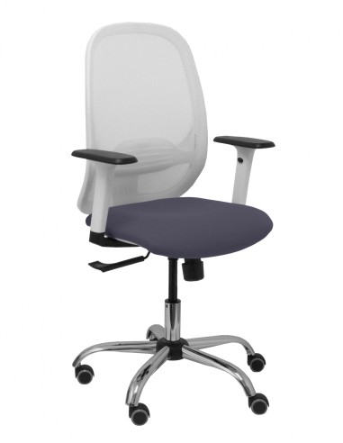 Piqueras y Crespo Silla Cilanco blanca malla blanca asiento bali gris oscuro brazo regulable base cromada ruedas de parquÃ©