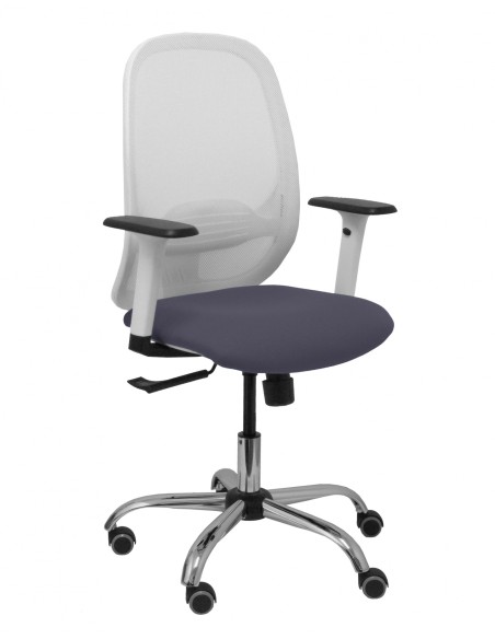 Piqueras y Crespo Silla Cilanco blanca malla blanca asiento bali gris oscuro brazo regulable base cromada ruedas de parquÃ©