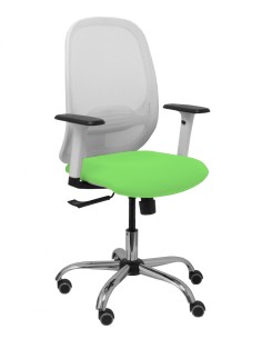Piqueras y Crespo Silla Cilanco blanca malla blanca asiento bali pistacho brazo regulable base cromada ruedas de parquÃ©
