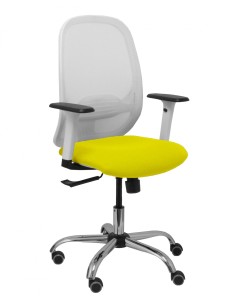 Piqueras y Crespo Silla Cilanco blanca malla blanca asiento bali amarillo brazo regulable base cromada ruedas de parquÃ©